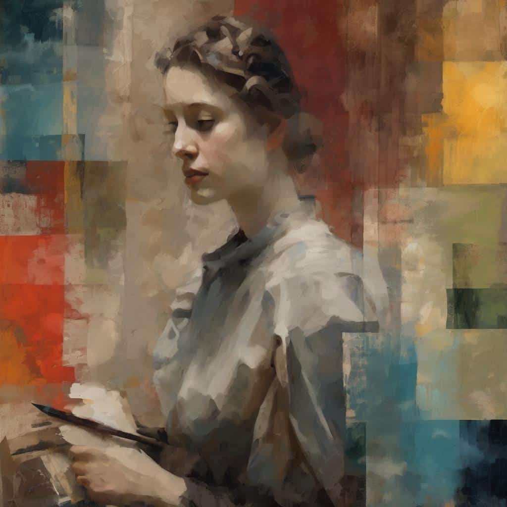 Νεαρή γυναίκα με ψηφιακή συσκευή, σύγχρονη τέχνη, ψυχολογία, σουρεαλισμός στον καμβά.